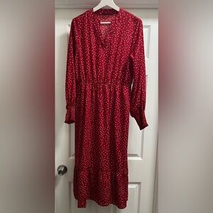 SHEIN Red Long Sleeve Polka Dot Dress